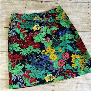 Talbots Navy Floral Mini Skirt with Red, Green, Yellow, Blue Accents